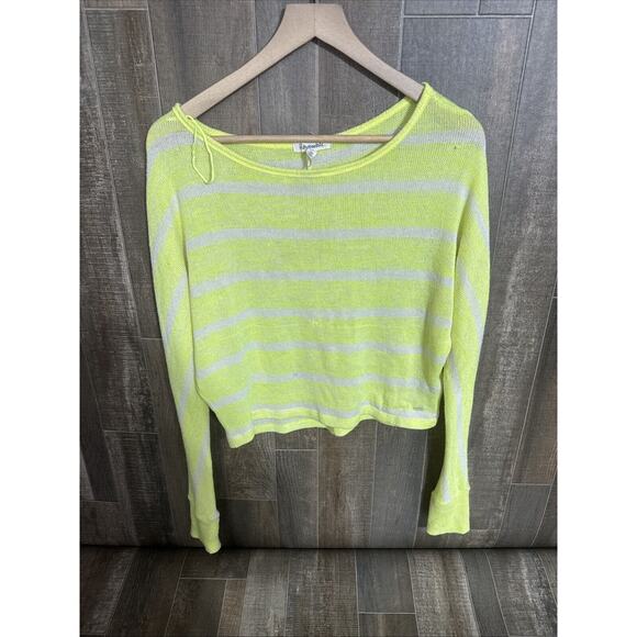 Aeropostale‎ Crop Top Sweater Lime Green And White Stripes - Picture 1 of 6